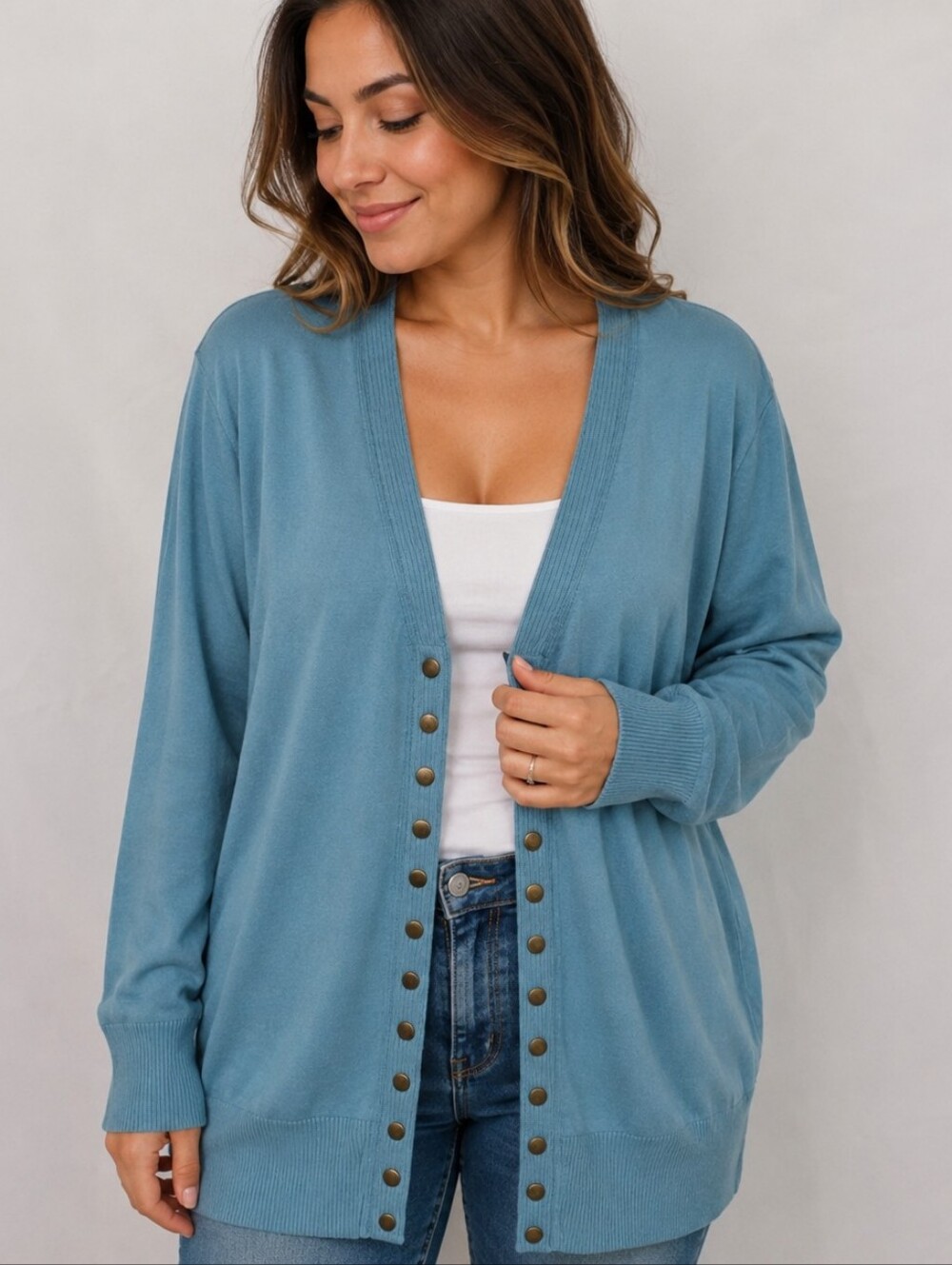 Zenana Plus Size Women's Blue Cardigan Sweater